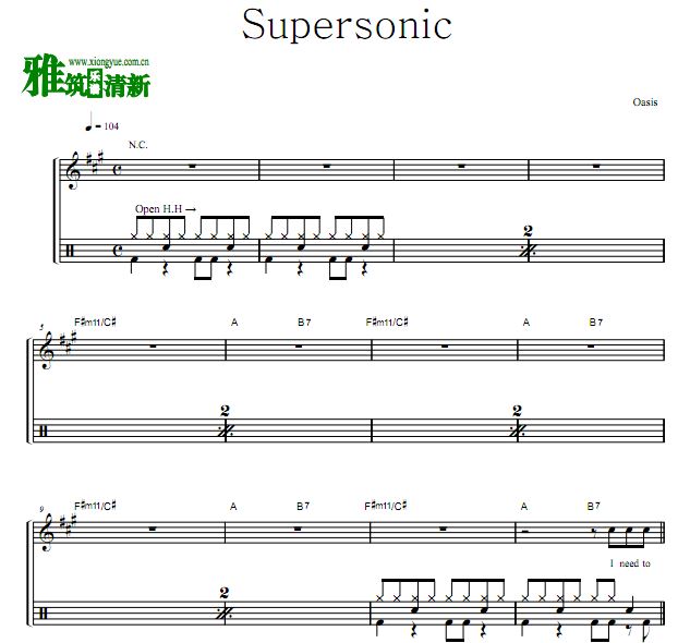 绿洲乐队 - Supersonic 鼓谱