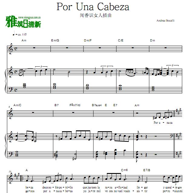 Andrea Bocelli - Por Una Cabeza正谱 声乐谱