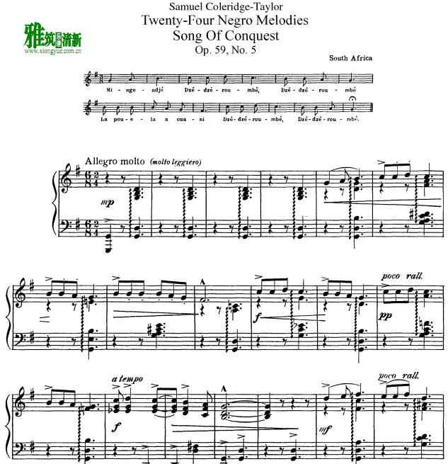 泰勒op59 二十四首黑人歌曲no.5 Song of conquest钢琴谱 Samuel Coleridge-Taylor