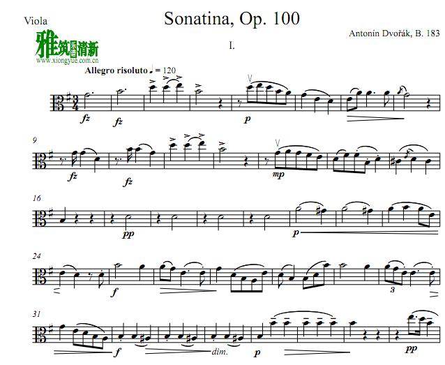 德沃夏克 G大调小奏鸣曲Op. 100 sonatina in g major b183 中提琴谱