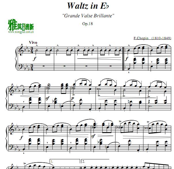 肖邦 圆舞曲 Waltz op.18钢琴谱