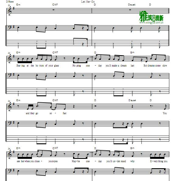 Let Her Go 贝司谱