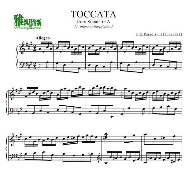 P.D. Paradisi Toccata钢琴谱或竖琴谱