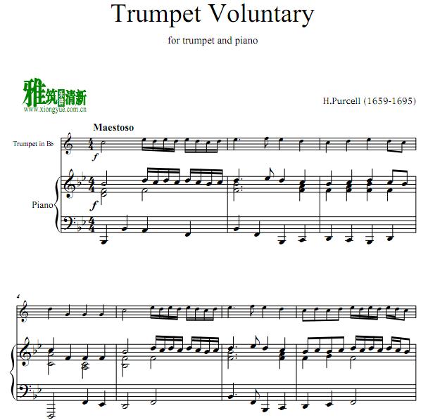 珀塞尔H.Purcell 小号即兴前奏曲Trumpet Voluntary 小号钢琴伴奏谱