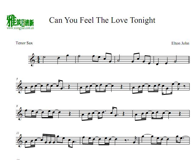 Elton John - Can You Feel The Love Tonight次中音萨克斯谱