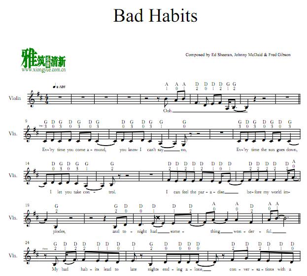Ed Sheeran - Bad Habits小提琴谱