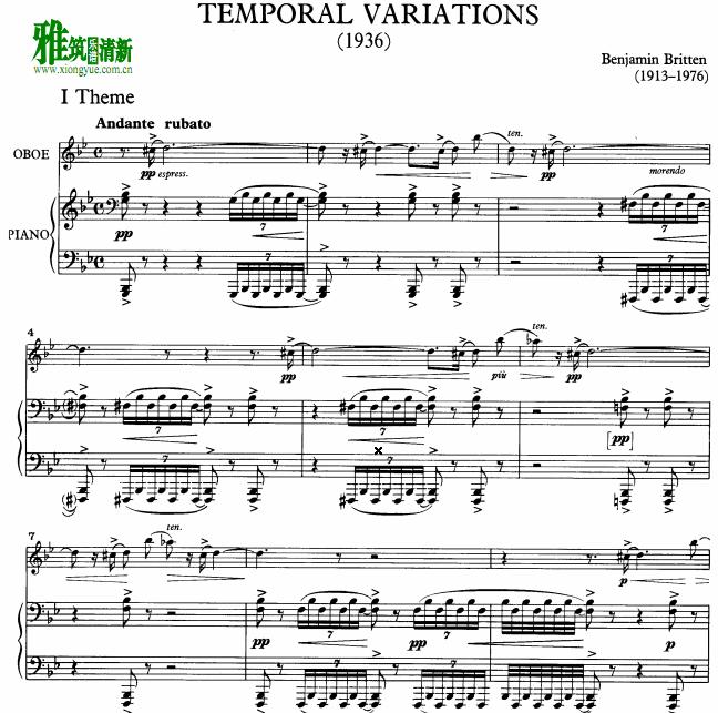 benjamin britten本杰明·布里顿 temporal variations 双簧管钢琴谱