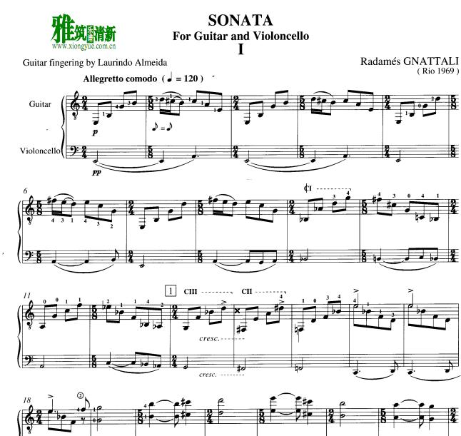 radames gnattali 吉他与大提琴奏鸣曲谱 大提琴吉他