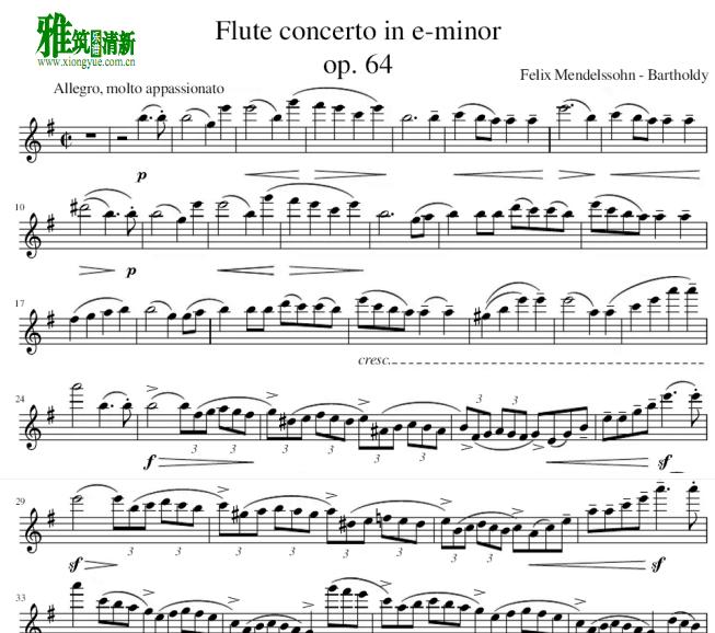 门德尔松E小调长笛协奏曲长笛谱 Flute Concerto in E Minor Op. 64长笛谱