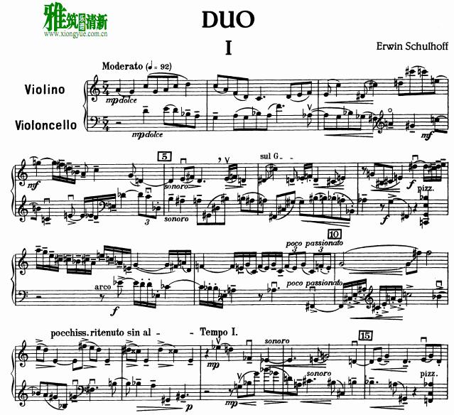 Schulhoff 舒尔霍夫 小提琴和大提琴二重奏谱