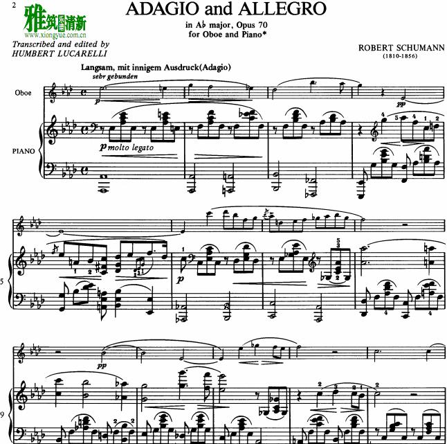 Schumann 舒曼柔板与快板Adagio and Allegro 双簧管钢琴谱