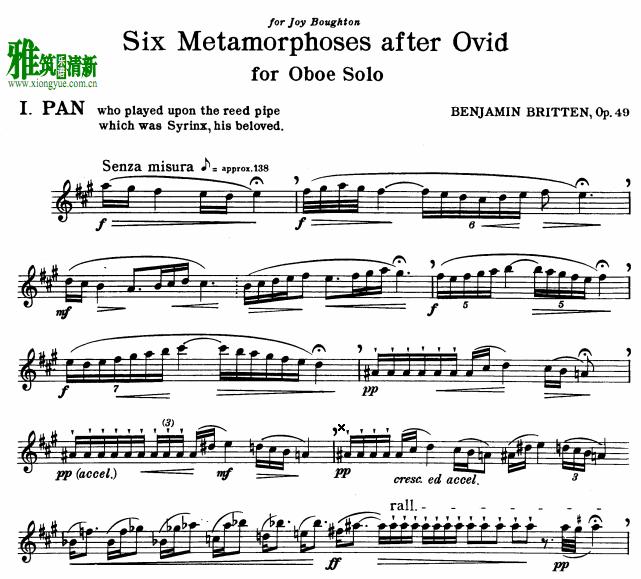Six Metamorphoses after Ovidius 欧韦蒂斯的6种化身双簧管谱