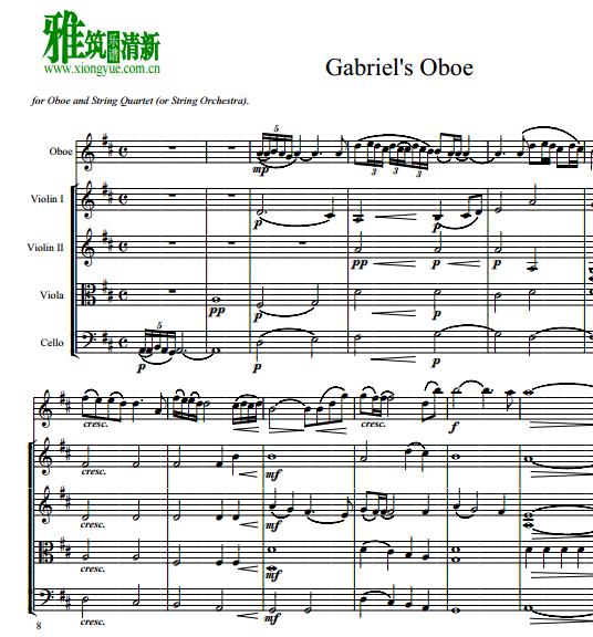 教会 加布里埃尔的双簧管Gabriel's Oboe双簧管弦乐队总谱
