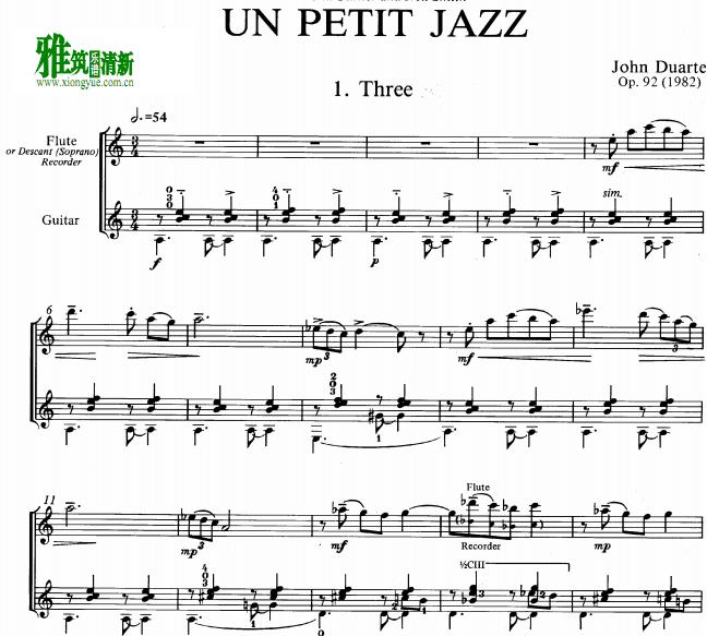 john duarte - Un Petit Jazz长笛吉他重奏谱
