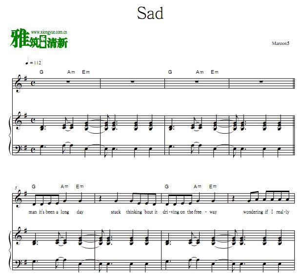 魔力红 Maroon5 - Sad原谱 钢琴谱 歌谱