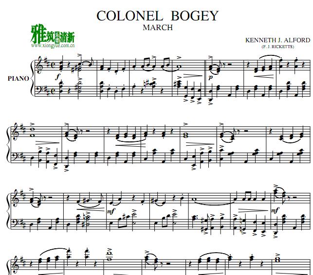 波基上校进行曲Colonel Bogey March钢琴谱