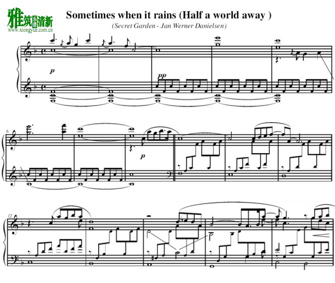 sometimes when it rains钢琴谱