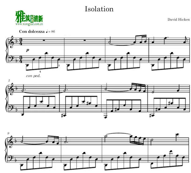 David Hicken - Isolation钢琴谱