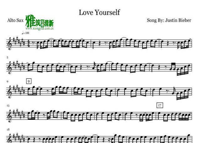 贾斯汀·比伯Justin Bieber - Love Yourself萨克斯谱
