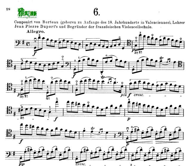 大提琴练习曲21首 no.6 伯托大提琴谱