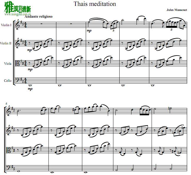 马斯奈Thais Meditation 泰伊思冥想曲 弦乐四重奏谱