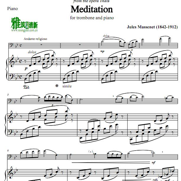马斯奈 沉思 Meditation 冥想曲 长号钢琴伴奏谱