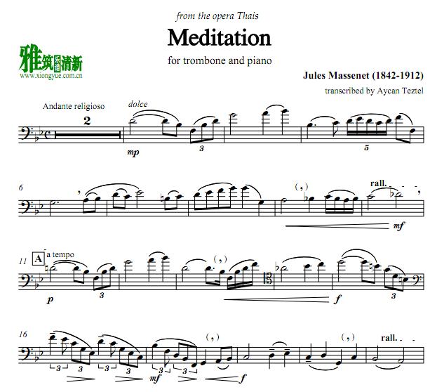 马斯奈 沉思 Meditation 冥想曲 长号谱