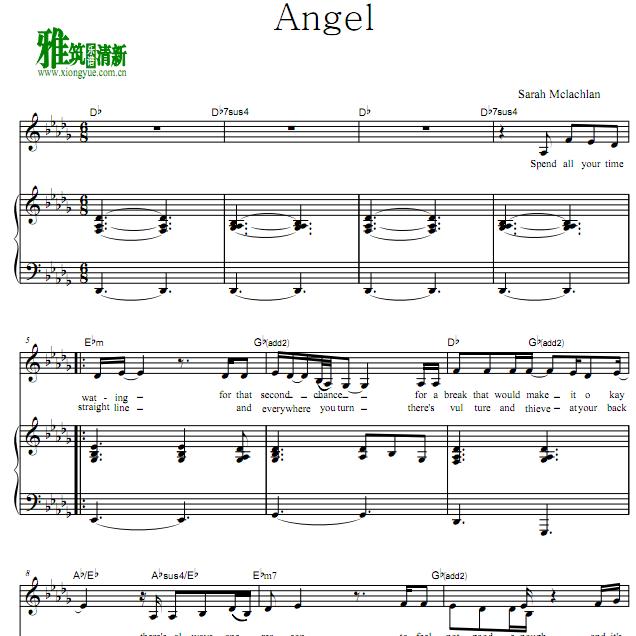 Sarah Mclachlan - angel钢琴伴奏谱