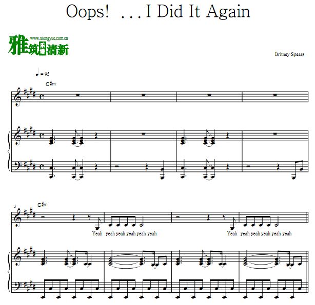 Britney Spears - Oops!...I Did It Again 钢琴弹唱歌谱