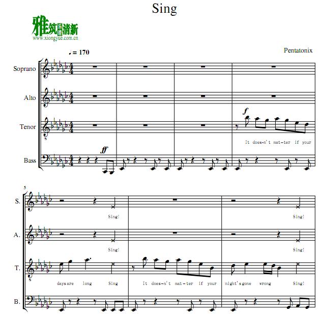 Pentatonix - Sing阿卡贝拉谱