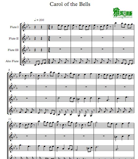 Carol of the Bells长笛四重奏谱