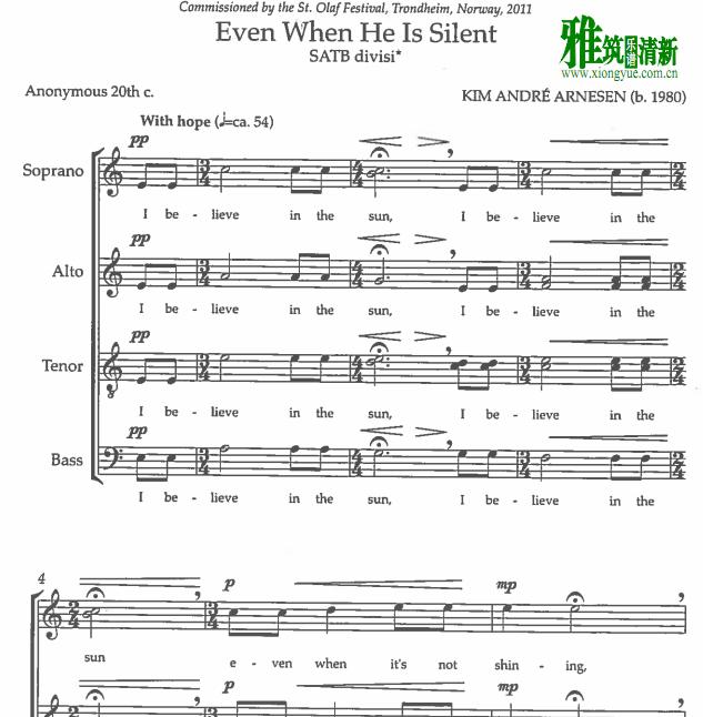 Even When He is Silent 四声部合唱谱