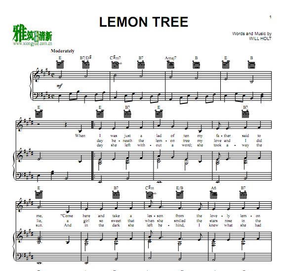Fool's Garden - Lemon Tree声乐歌谱 钢琴谱