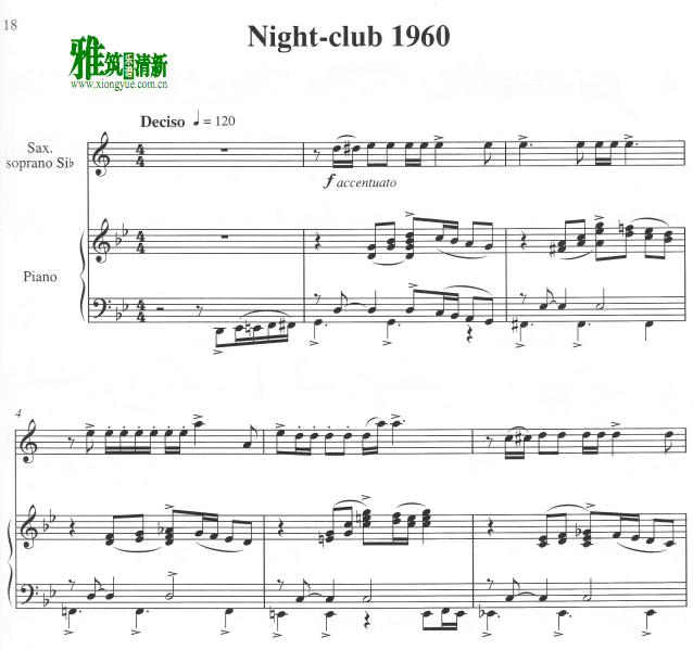 皮亚佐拉 探戈的历史 夜总会 Nightclub 1960高音萨克斯钢琴谱