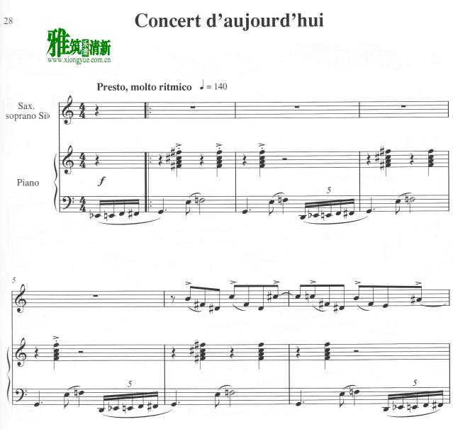 探戈的历史 Concert  d'aujourd'hui高音萨克斯钢琴谱