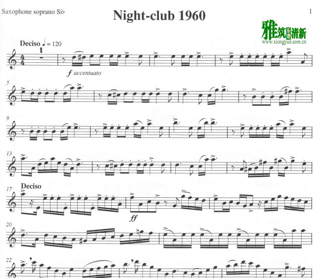 皮亚佐拉 探戈的历史 夜总会 Nightclub 1960高音萨克斯谱