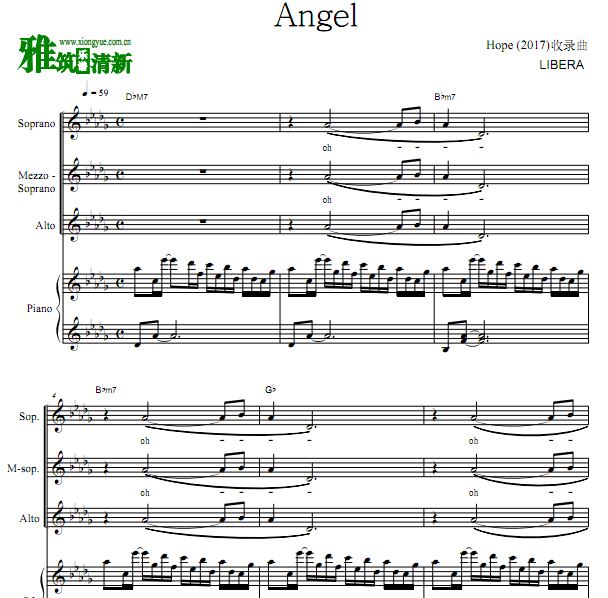 天使之翼童声合唱团Libera － Angel合唱谱 钢琴伴奏谱