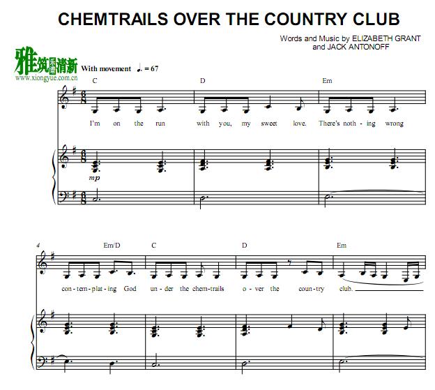 Lana Del Rey - Chemtrails Over the Country Club钢琴伴奏谱
