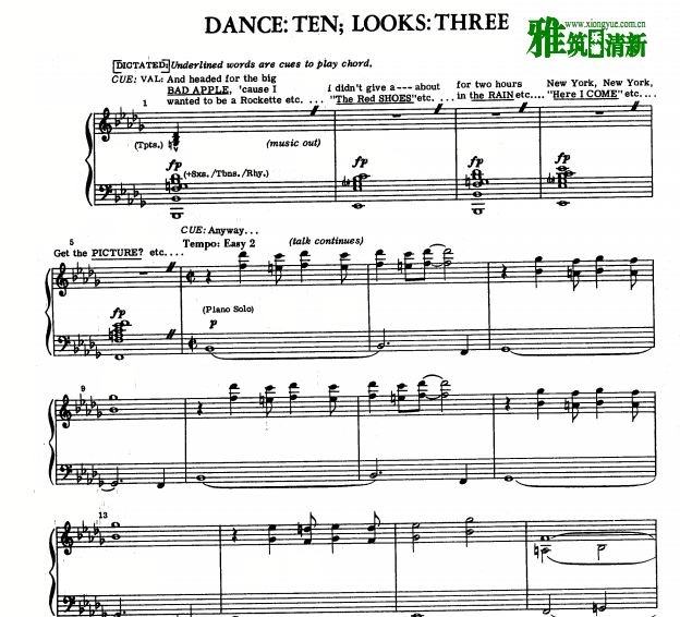 歌舞线上 dance ten looks three钢琴伴奏谱