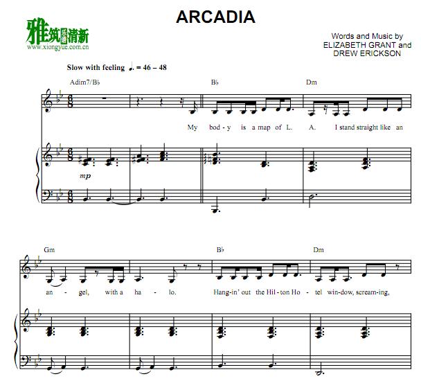 Lana Del Rey - arcadia歌谱 正谱 钢琴伴奏谱