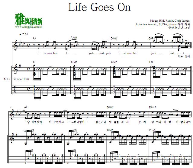 BTS - Life Goes On吉他弹唱伴奏谱