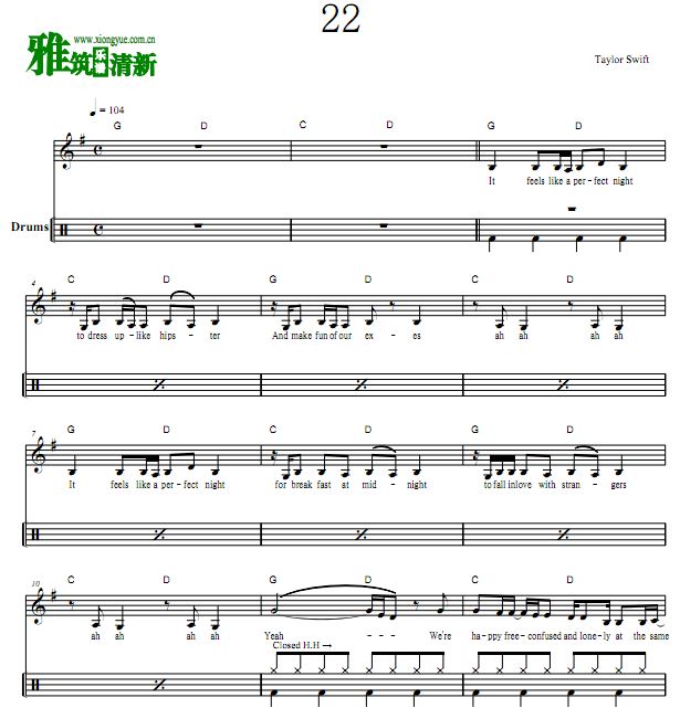 22鼓谱 - Taylor Swift 