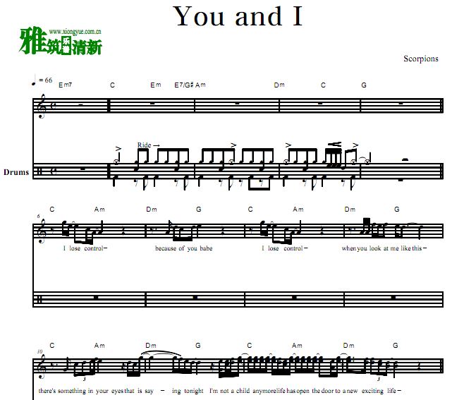 蝎子乐队 You And I 架子鼓谱