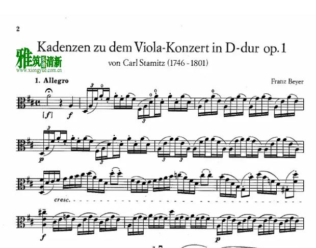 Franz Beyer 斯塔米茨 D大调中提琴协奏曲 中提琴华彩谱