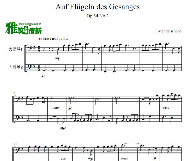 乘着歌声的翅膀 Auf Flügeln des Gesanges大提琴二重奏谱