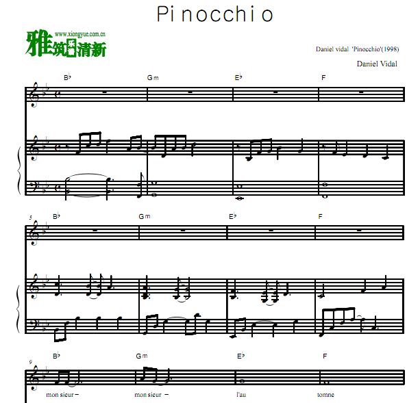 Daniele Vidal - Pinocchio声乐正谱 弹唱钢琴谱