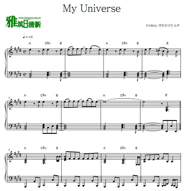 Coldplay,BTS - My Universe钢琴独奏谱