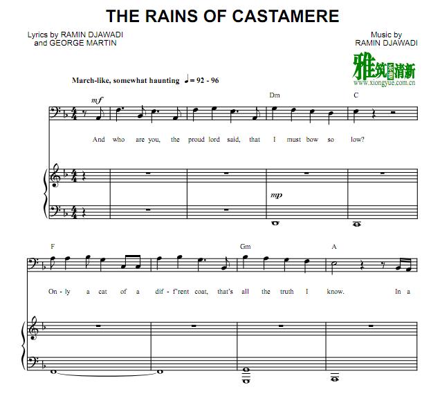 卡斯特梅的雨季The Rains of Castamere 正谱 钢琴伴奏谱