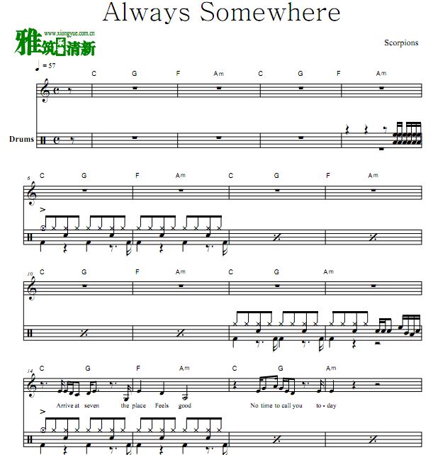 蝎子乐队鼓谱  Always Somewhere鼓谱