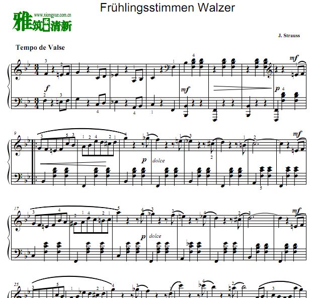 约翰·施特劳斯 春之声圆舞曲钢琴谱